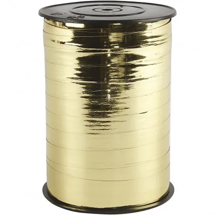 Presentband, metalliskt guld, B: 10 mm, blank, 250 m/1 rulle.