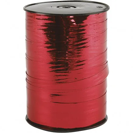Presentband, metalliskt röd, B: 10 mm, blank, 250 m/1 rulle.