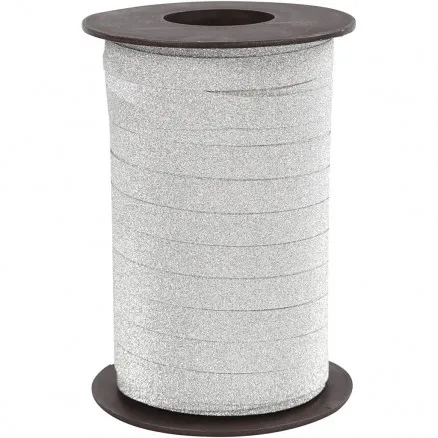 Presentband, silver, B: 10 mm, glitter, 100 m/ 1 förpackning.